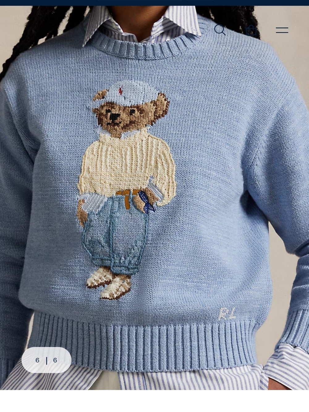 Polo by Ralph Lauren Light Blue Bear Crewneck Cotton Sweater M NWT - Picture 3 of 9